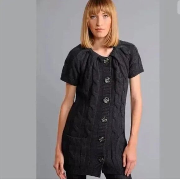 BCBGMaxAzria  Cable Knit Short Sleeve Wool Angora Button Up Cardigan - Picture 1 of 13